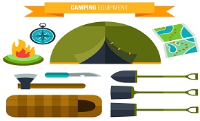 10 flat camping equipment vector